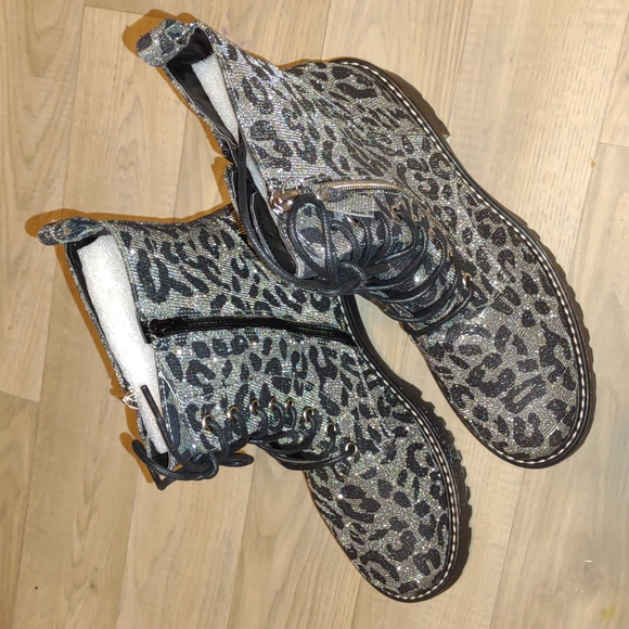 👣MIX No. 6 Rocklyn Shimmer Leopard Combat Boots - Picture 13 of 16